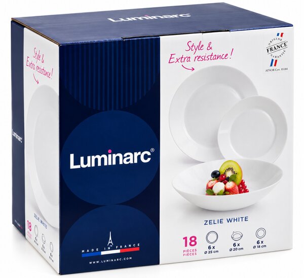 Luminarc Zelie 18 részes étkészlet 6 személyre fehér edzett üveg
