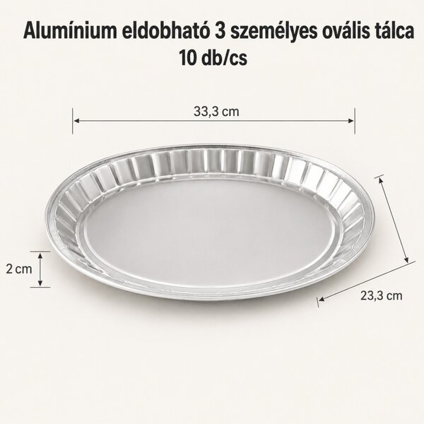 Alumínium eldobható 3 személyes ovális tálca 10 db/cs