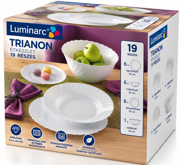 Luminarc OPÁL Trianon 19 részes étkészlet 6 személyre fehér opálüveg