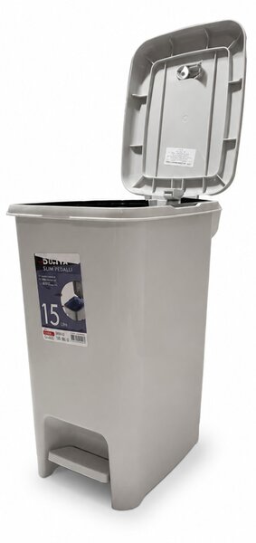 DÜNYA Pedálos slim szemetes szürke színben 15 L 22,5x31x40 cm