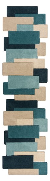 Kék-bézs gyapjú szőnyeg futó 230x60 cm Abstract Collage - Flair Rugs