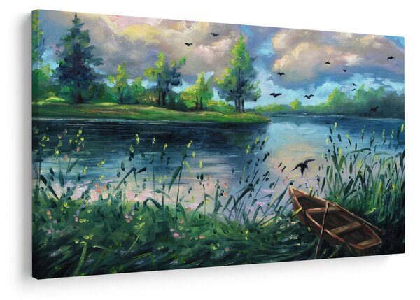 Kép - olajfestmény, Nyári este a tónál (90x60 cm)
