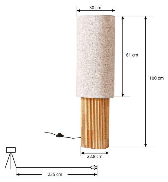 Lindby Kimiko álló világítás, magasság 100 cm, fa, textil, E27, Világos fa, Nappali / Étkező, Fa, Skandináv