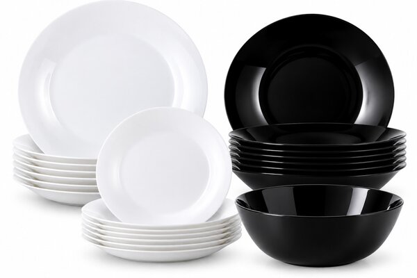 Luminarc Diwali Black & White 19 részes étkészlet 6 személyre fekete-fehér opálüveg