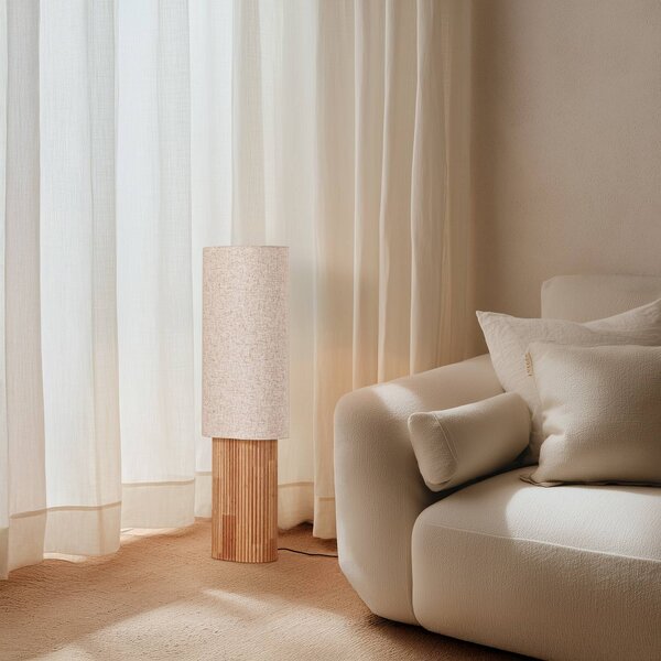 Lindby Kimiko álló világítás, magasság 100 cm, fa, textil, E27, Világos fa, Nappali / Étkező, Fa, Skandináv