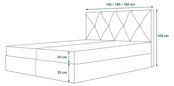 Franciaágy Boxspring 140 cm Athena (oliva) (matraccal és tárolóhellyel)