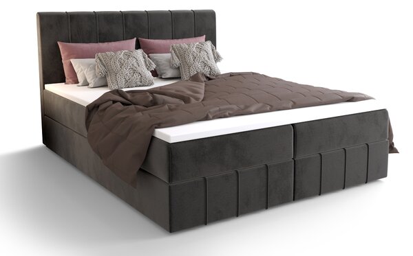 Franciaágy Boxspring 140 cm Barack (sötétszürke) (matraccal és tárolóhellyel)