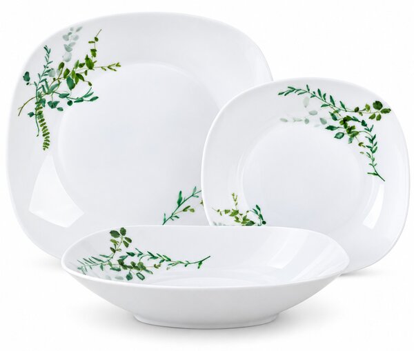 Berlinger Haus 18 részes porcelán étkészlet 6 személyre fehér zöld növénymintás virágos