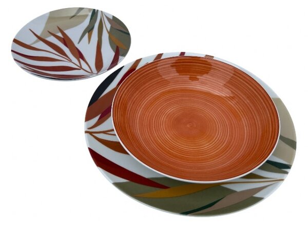 Casa Collection Emotion 18 részes porcelán étkészlet 6 személyre színes levélmintás