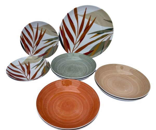 Casa Collection Emotion 18 részes porcelán étkészlet 6 személyre színes levélmintás