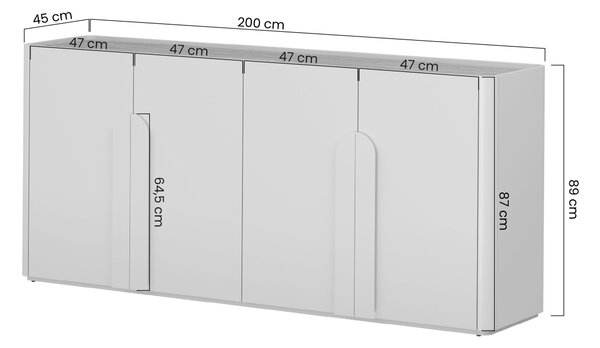 Amilio négyajtós komód 200 cm - kasmír / olajozott tölgy / világos tölgy fogantyúk