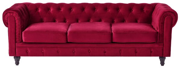Ülőgarnitúra 4 személyes CHESTERFIELD Bársony Sötétpiros