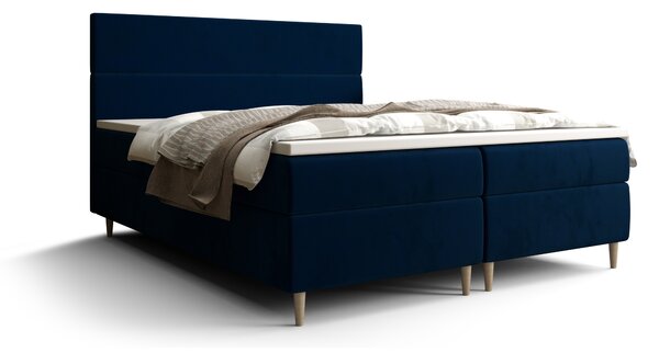 Franciaágy Boxspring 180 cm Flu (sötétkék) (matraccal és tárolóhellyel)