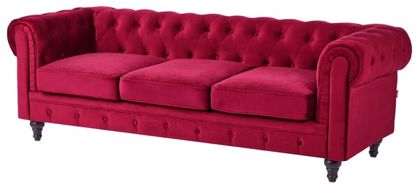 Ülőgarnitúra 4 személyes CHESTERFIELD Bársony Sötétpiros