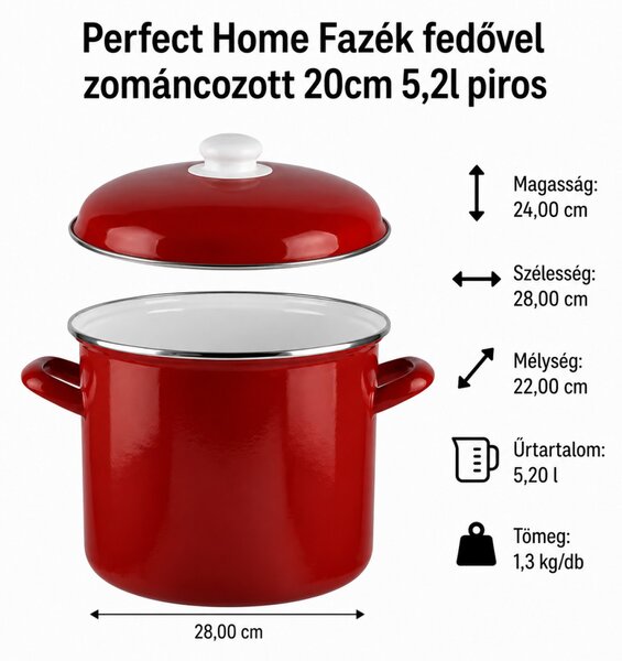 PERFECT HOME Fazék fedővel zománcozott 20 cm 5,2 L piros