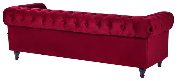 Ülőgarnitúra 4 személyes CHESTERFIELD Bársony Sötétpiros