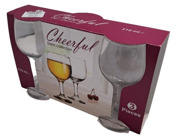 3 darabos talpas boros pohár szett üveg Cheerful (210 ml-es)