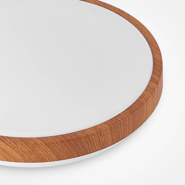 Lindby LED mennyezeti világítás Mynte, Ø30cm, faoptika, műanyag, Világos fa, Nappali / Étkező, Műanyag, Modern