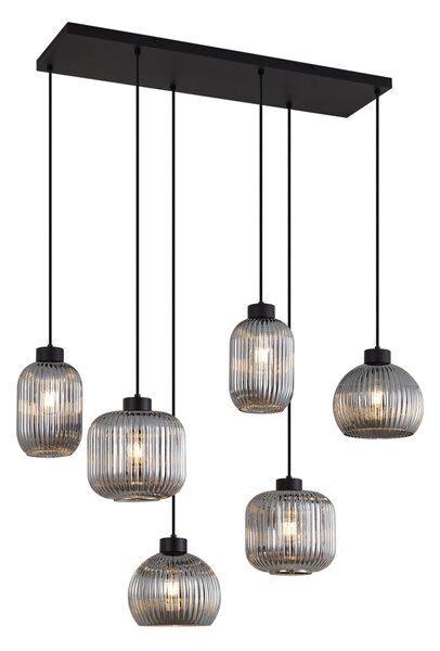 Design függőlámpa fekete füstüveggel, 6 ágú - Ana
