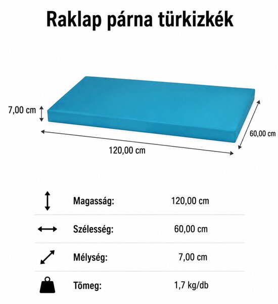 Raklap párna türkizkék 120x60x7 cm