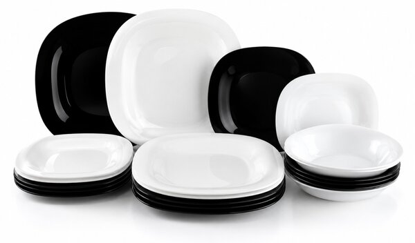 Luminarc Carine Neo Black & White 18 részes étkészlet 6 személyre fekete-fehér edzett üveg