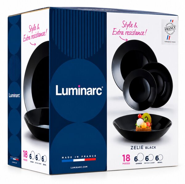 Luminarc Zelie Black 19 részes étkészlet 6 személyre tálalótállal fekete üveg