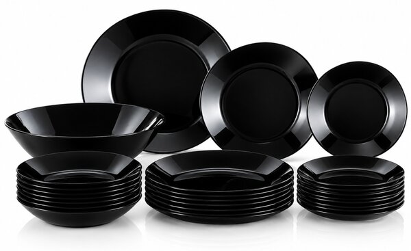 Luminarc Zelie Black 19 részes étkészlet 6 személyre tálalótállal fekete üveg