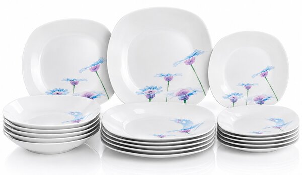 Banquet Blue Daisy 18 részes porcelán étkészlet 6 személyre kék-lila virágmintás