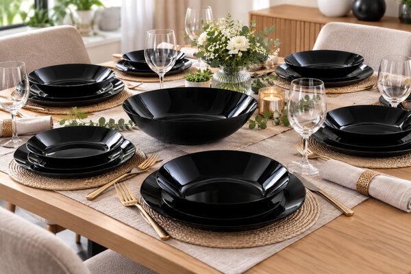 Luminarc Zelie Black 19 részes étkészlet 6 személyre tálalótállal fekete üveg