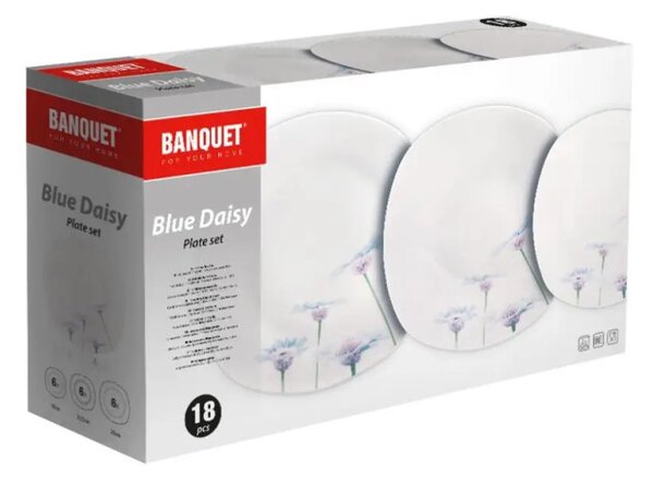 Banquet Blue Daisy 18 részes porcelán étkészlet 6 személyre kék-lila virágmintás