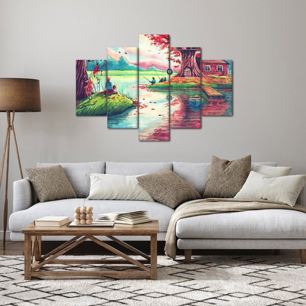Kép - akvarell, Öböl egy hegyi faluban (150x105 cm)