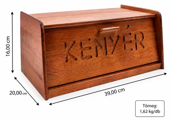 Fa kenyértartó sötétbükk feliratos 16x39x20 cm