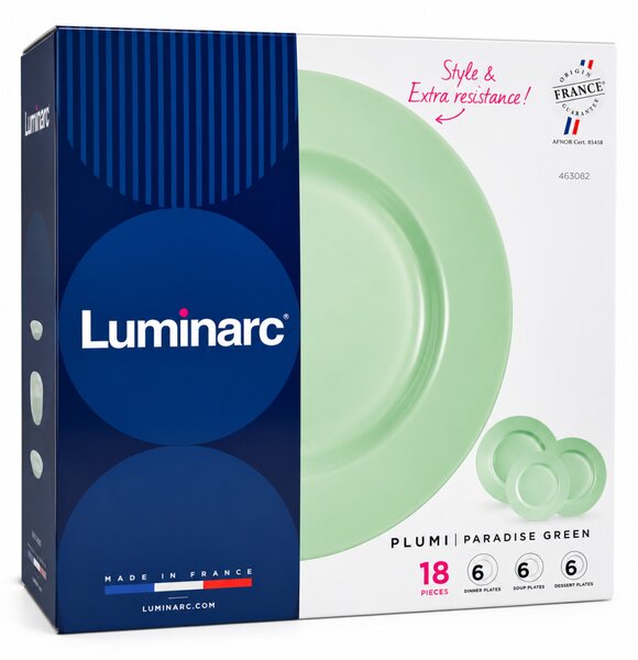 Luminarc Plumi Paradise Green 18 részes étkészlet 6 személyre mentazöld edzett opálüveg