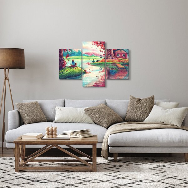 Kép - akvarell, Öböl egy hegyi faluban (90x60 cm)