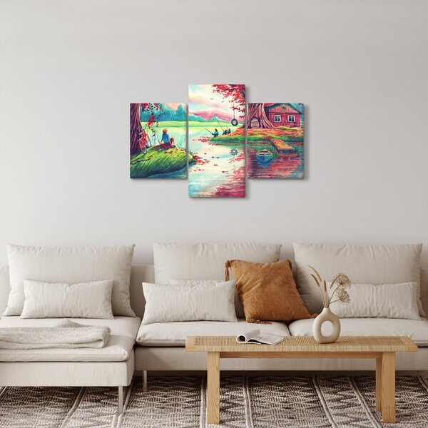 Kép - akvarell, Öböl egy hegyi faluban (90x60 cm)