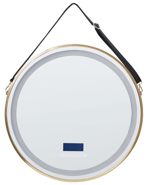 LED fürdőszobai tükör DAROIS 60 cm 60 cm Beépített Bluetooth Hangszóróval Arany