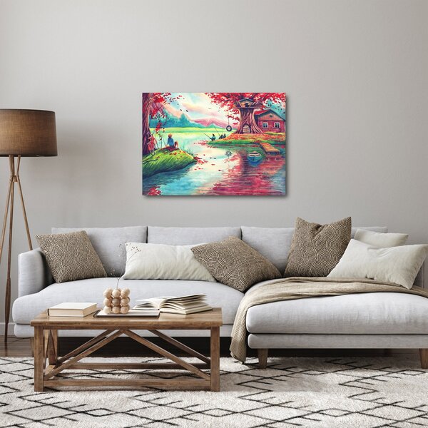 Kép - akvarell, Öböl egy hegyi faluban (70x50 cm)