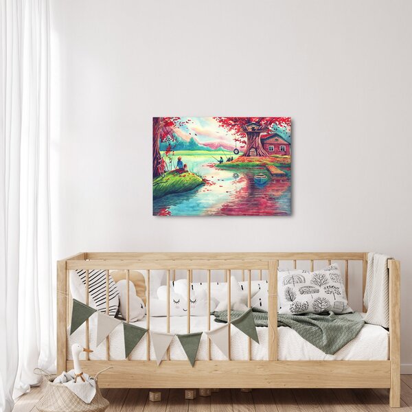 Kép - akvarell, Öböl egy hegyi faluban (70x50 cm)