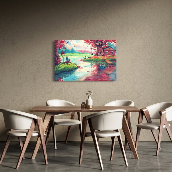 Kép - akvarell, Öböl egy hegyi faluban (90x60 cm)