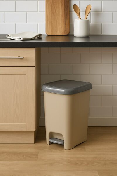 DÜNYA Pedálos slim szemetes bézs színben 25 L 46x25x37 cm