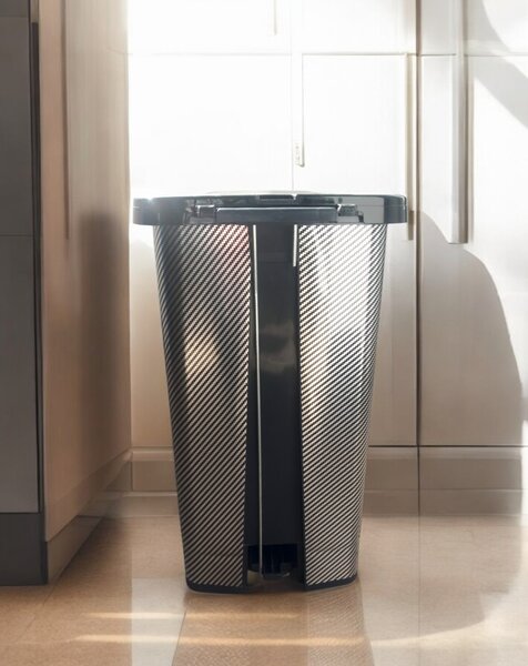 Pedálos szemetes kivehető belsővel 25 L fekete-ezüst 39,5x27,5x39,5 cm