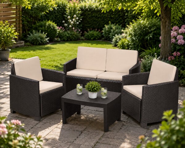 LIPARI Rattan kerti bútor szett párnával Antracit 79x131x61 cm