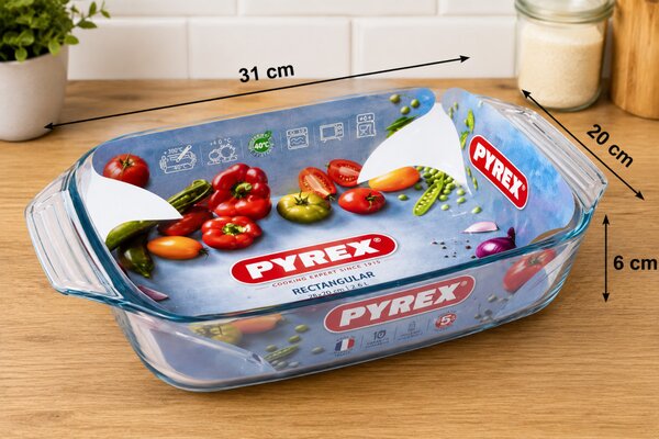 PYREX IRRES Szögletes sütőtál füles 2,2L 31x20x6 cm áttetsző
