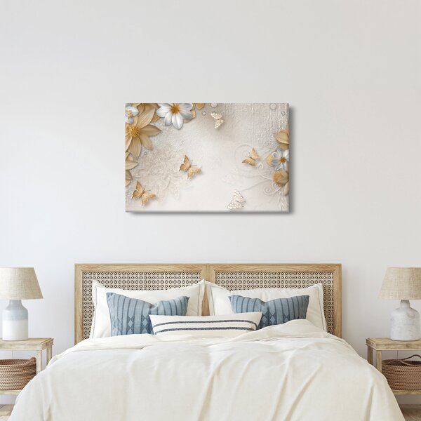 Kép - virágok pillangókkal (90x60 cm)