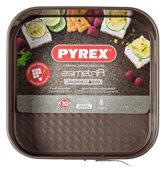 Pyrex ASIMETRIA bevonatos tortaforma szögletes csatos 24 x 24 cm