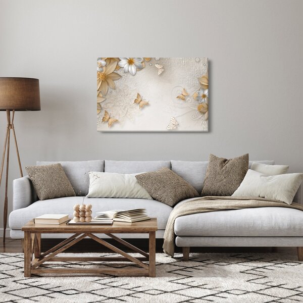 Kép - virágok pillangókkal (90x60 cm)