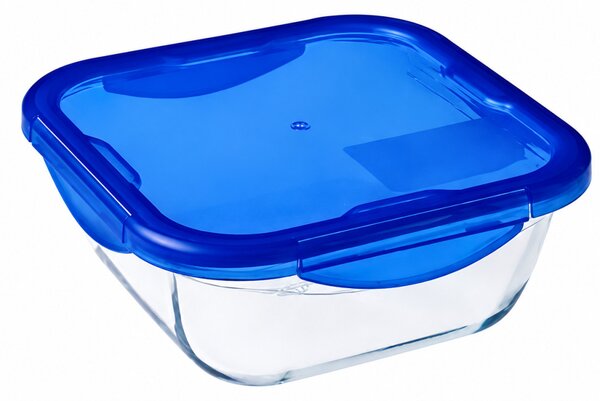 PYREX COOK&GO Szögletes sütőtál műanyag fedővel 0,8 L 16x16x6 cm