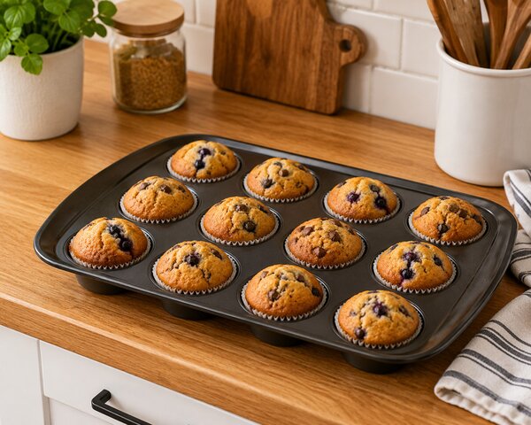 PYREX ASIMETRIA bevonatos muffin sütőforma 12 lyukú 35x25,5 cm