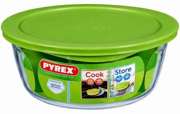 PYREX COOK&STORE Kerek sütőtál műanyag tetővel 1 L 7x20 cm