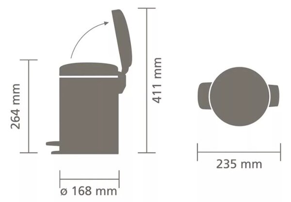 Brabantia PEDAL BIN NEWICON pedálos szemetes 3L 26,4x16,8x23,5 cm fekete matt